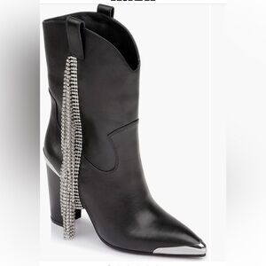 DANIEL X DIAMOND Stage Coach Western Boot in Black with Silver, Size 7, NIB